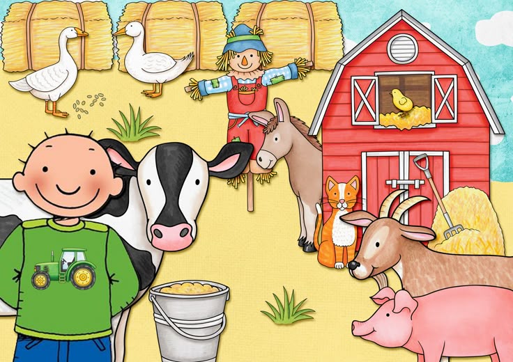 Op de boerderij lopen alle dieren in de grote wei